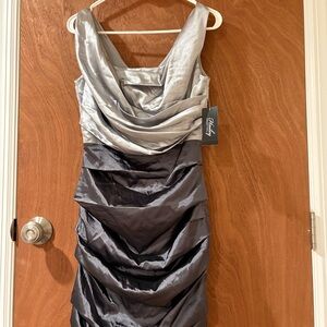 Adrianna Papell Silver and Black Draped Mini Dress